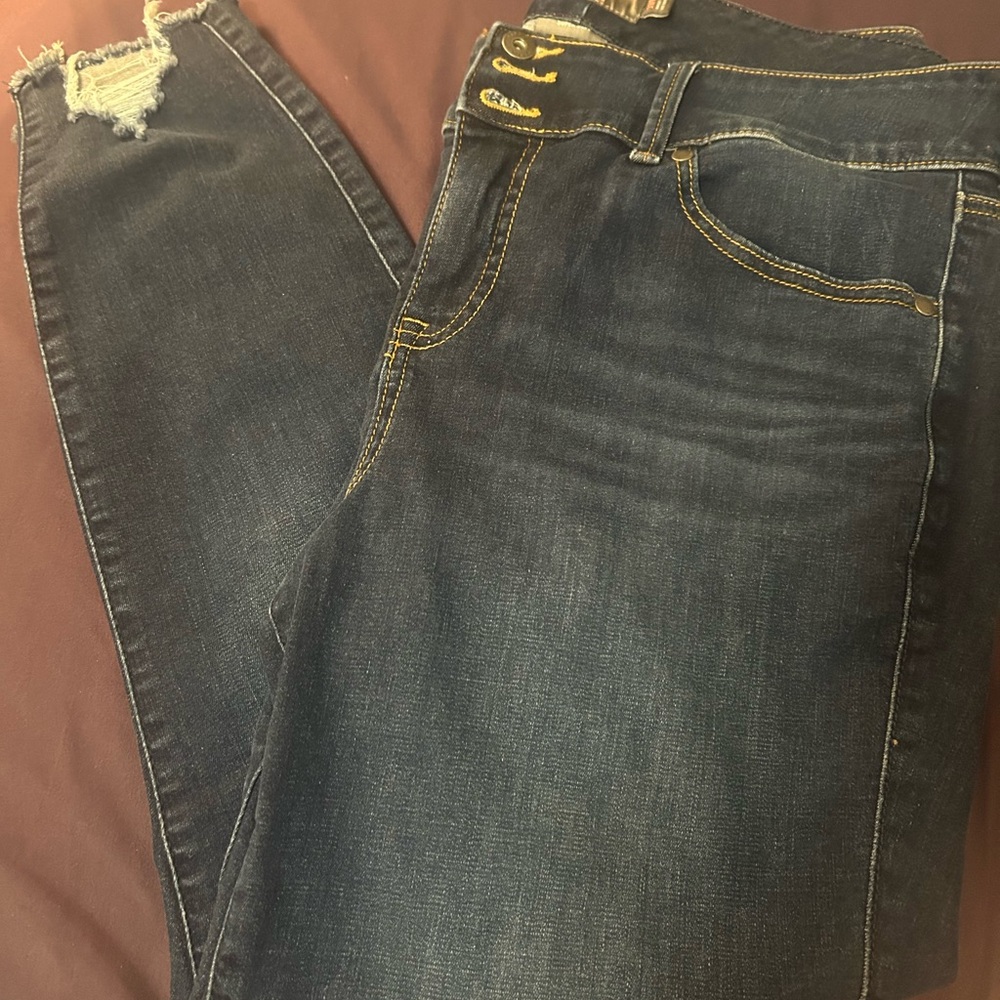 Torrid Dark Blue Skinny Jeans with Distressed Detail